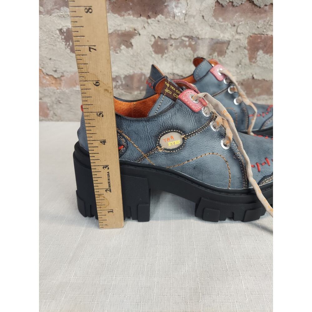 TMA Eyes Womens Distressed Blue Chunky Platform Oxford Shoes Size 38 Womens 7.5 - Picture 8 of 8
